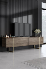 Set di mobili di lusso in noce - Tavolino + Mobile TV + Credenza - Cornice dorata