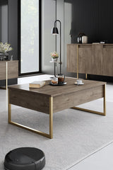 Set di mobili di lusso in noce - Tavolino + Mobile TV + Credenza - Cornice dorata