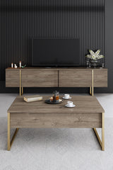 Set di mobili di lusso in noce - Tavolino + Mobile TV + Credenza - Cornice dorata