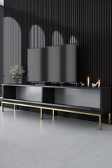 TV Meubels - TV Meubel Lord Antraciet Goud Melamine 180x47x30 cm - Dimehouse