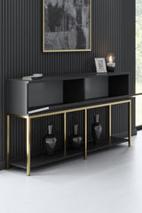 Dressoirs - Modern Dressoir Antraciet Lord 150x30x80 - Gouden Frame - Twee Vakken - Dimehouse
