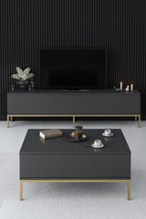 Meubelsets - Meubelset Antraciet Lord - Salontafel + TV Meubel + Dressoir - Gouden Frame - Dimehouse