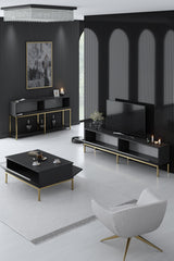 Meubelsets - Meubelset Antraciet Lord - Salontafel + TV Meubel + Dressoir - Gouden Frame - Dimehouse