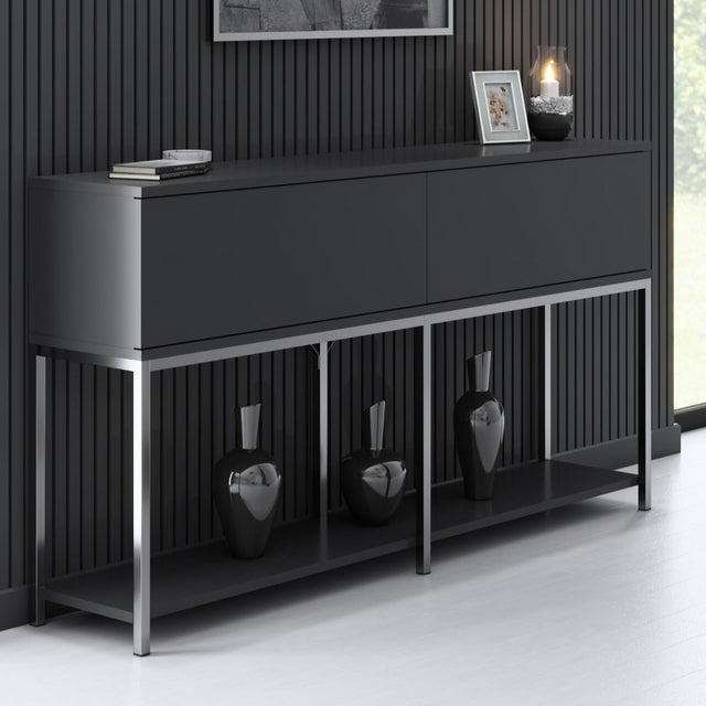 Dressoirs - Modern Dressoir Antraciet Lord 150x30x80 - Zilver Frame - Twee Vakken - Dimehouse