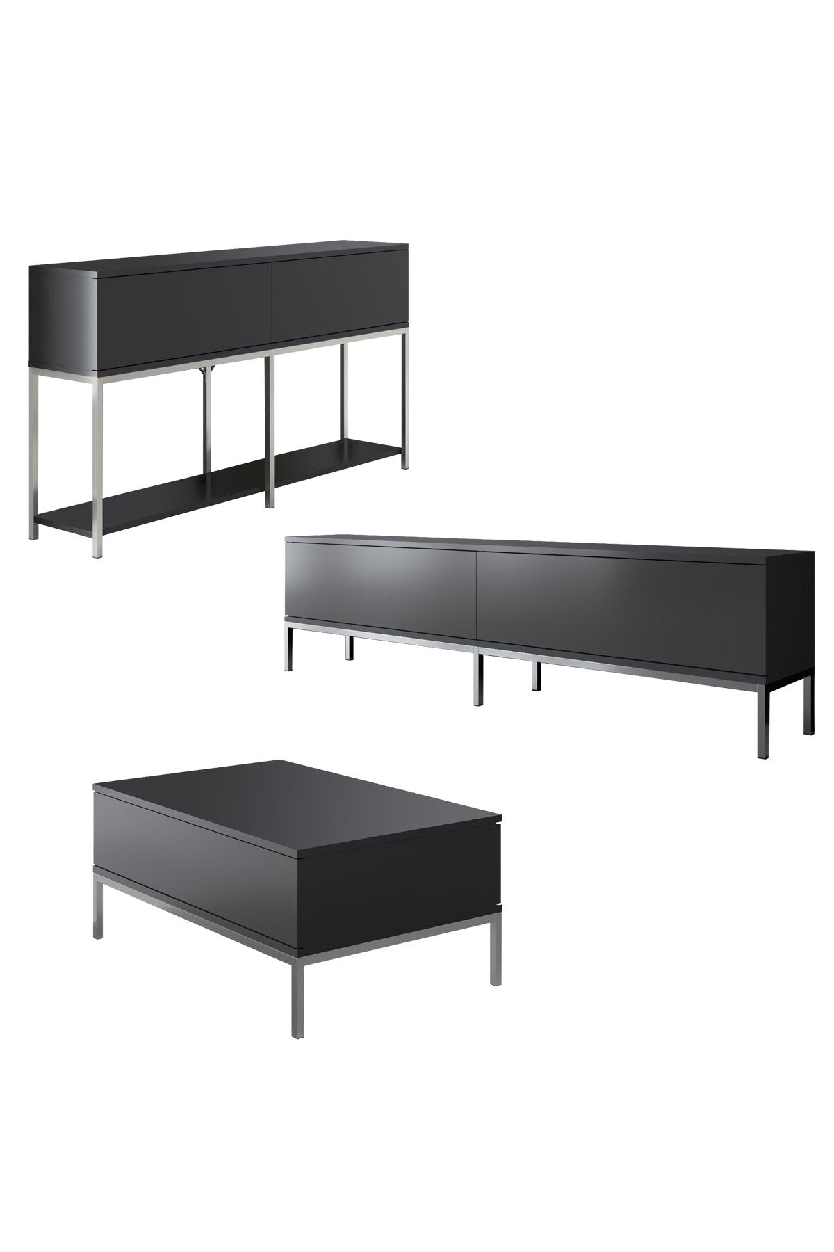 Set di mobili Lord Antracite - Tavolino + Mobile TV + Credenza - Struttura argento