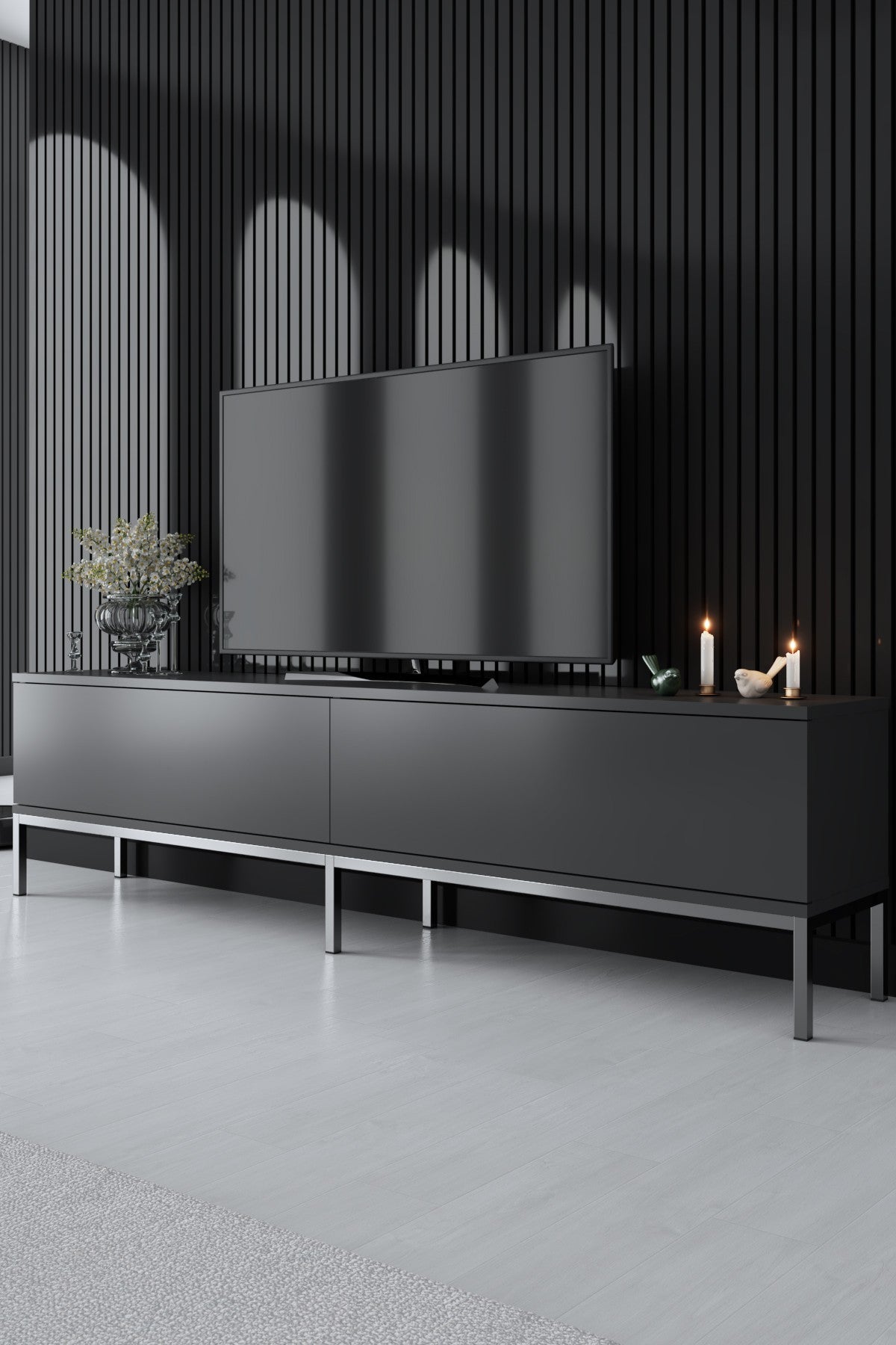 Set di mobili Lord Antracite - Tavolino + Mobile TV + Credenza - Struttura argento