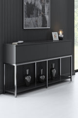 Set di mobili Lord Antracite - Tavolino + Mobile TV + Credenza - Struttura argento