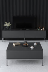 Set di mobili Lord Antracite - Tavolino + Mobile TV + Credenza - Struttura argento