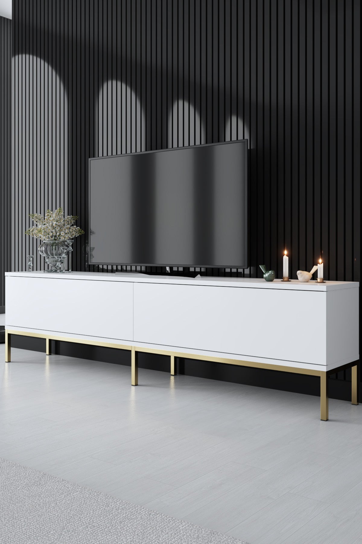 Set di mobili White Lord - Tavolino + Mobile TV + Credenza - Cornice dorata