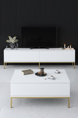 Set di mobili White Lord - Tavolino + Mobile TV + Credenza - Cornice dorata