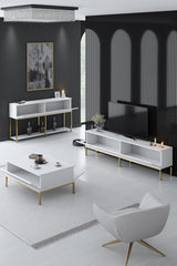 Set di mobili White Lord - Tavolino + Mobile TV + Credenza - Cornice dorata