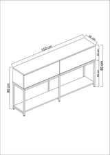 Dressoirs - Modern Dressoir Wit Lord 150x30x80 - Zilver Frame - Twee Vakken - Dimehouse