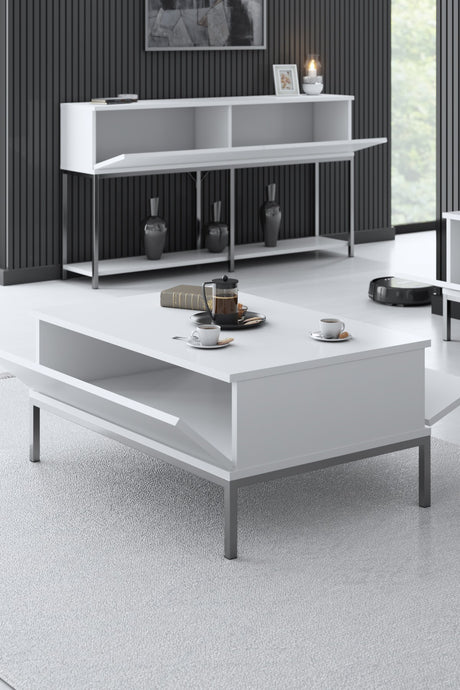 Salontafels - Rechthoekige Salontafel Wit Lord 90x60 - Zilver Frame - Dimehouse