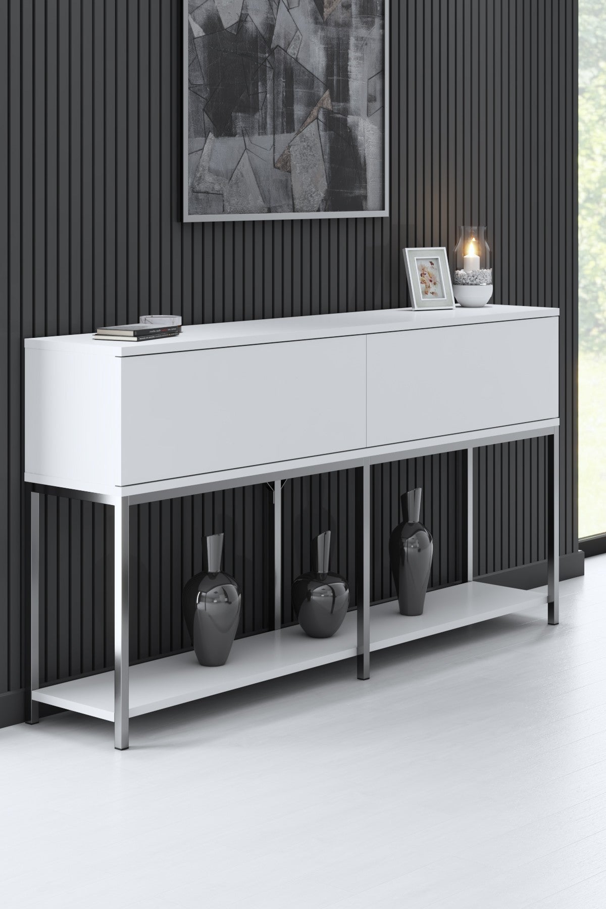 Meubelsets - Meubelset Wit Lord - Salontafel + TV Meubel + Dressoir - Zilver Frame - Dimehouse