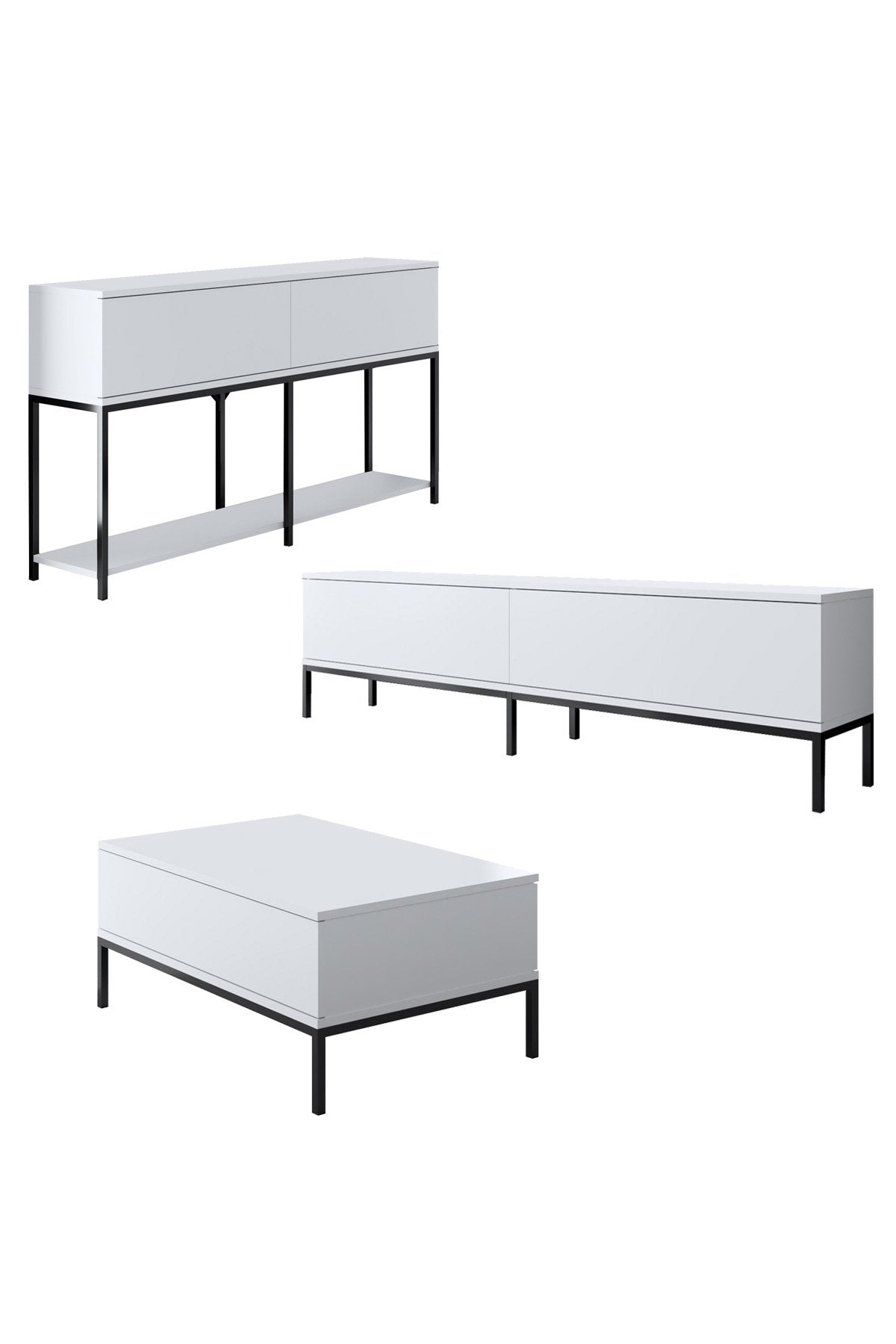 Meubelsets - Meubelset Wit Lord - Salontafel + TV Meubel + Dressoir - Zwart Frame - Dimehouse