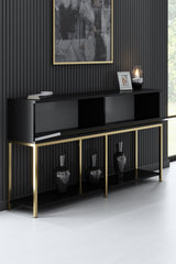 Dressoirs - Modern Dressoir Zwart Lord 150x30x80 - Gouden Frame - Twee Vakken - Dimehouse