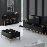 Set di mobili Black Lord - Tavolino + Mobile TV + Credenza - Cornice dorata