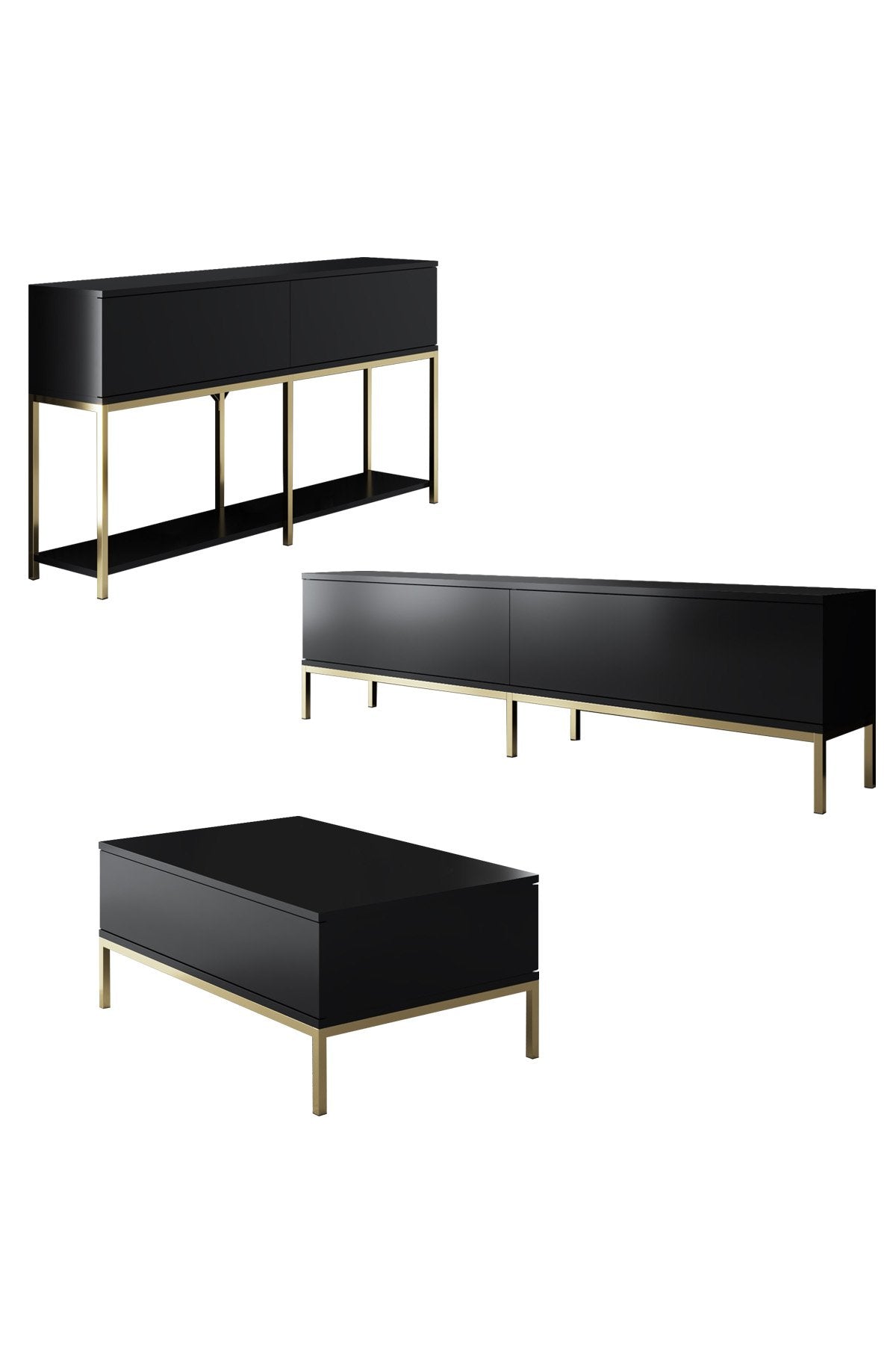 Set di mobili Black Lord - Tavolino + Mobile TV + Credenza - Cornice dorata