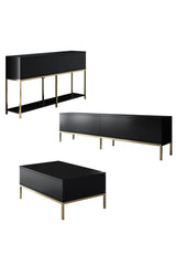 Set di mobili Black Lord - Tavolino + Mobile TV + Credenza - Cornice dorata