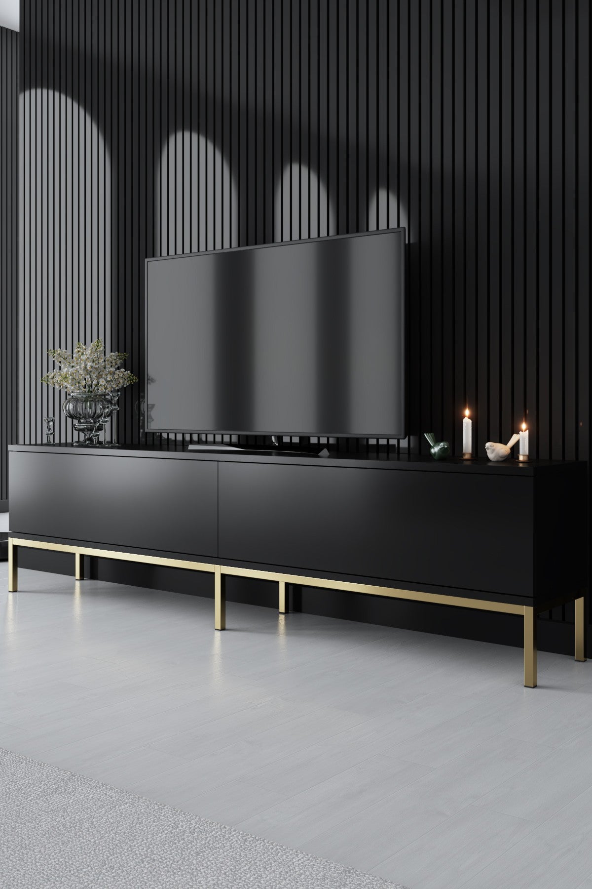 Set di mobili Black Lord - Tavolino + Mobile TV + Credenza - Cornice dorata
