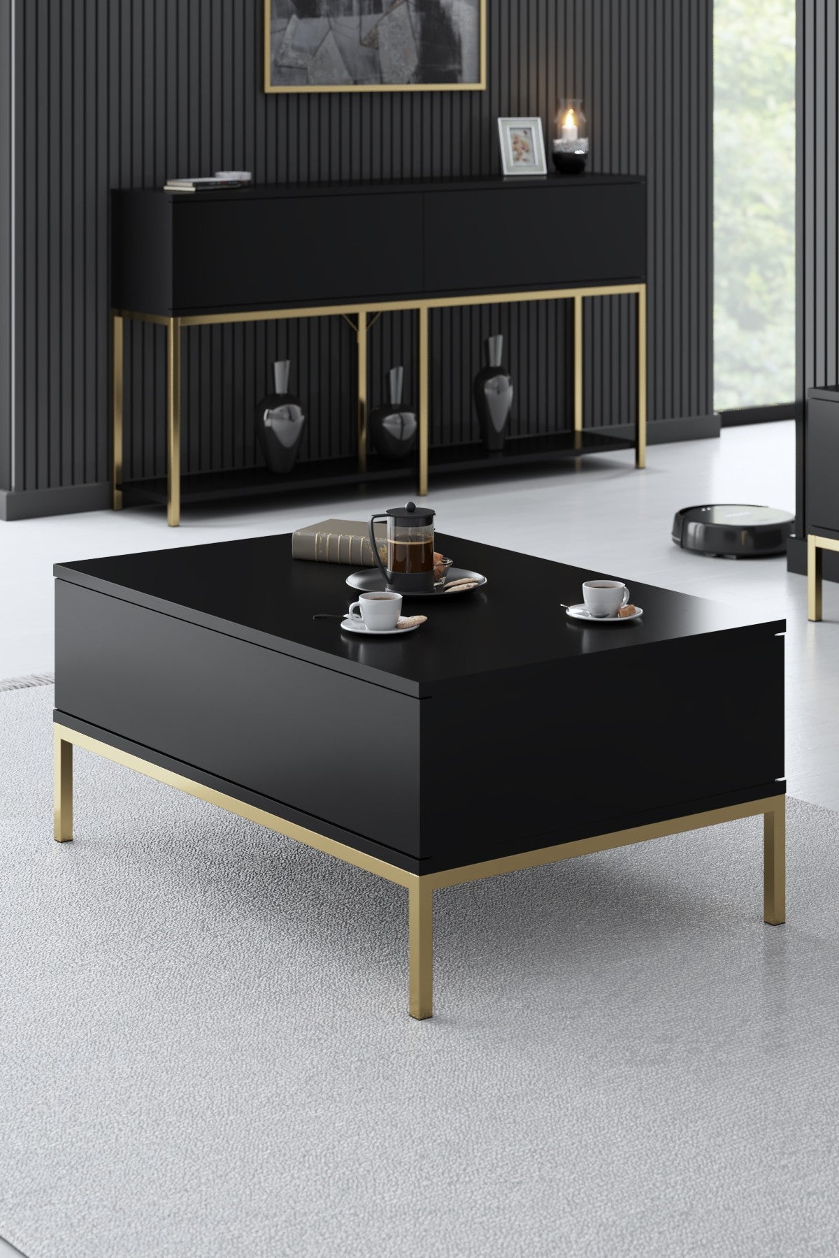 Set di mobili Black Lord - Tavolino + Mobile TV + Credenza - Cornice dorata