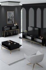 Set di mobili Black Lord - Tavolino + Mobile TV + Credenza - Cornice dorata