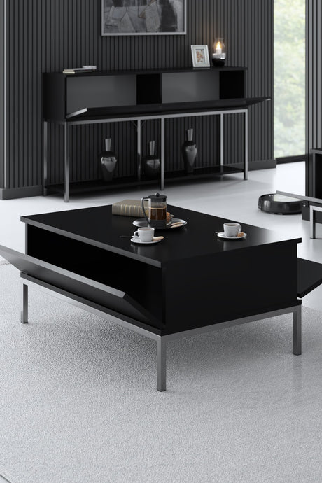 Salontafels - Rechthoekige Salontafel Zwart Lord 90x60 - Zilver Frame - Dimehouse