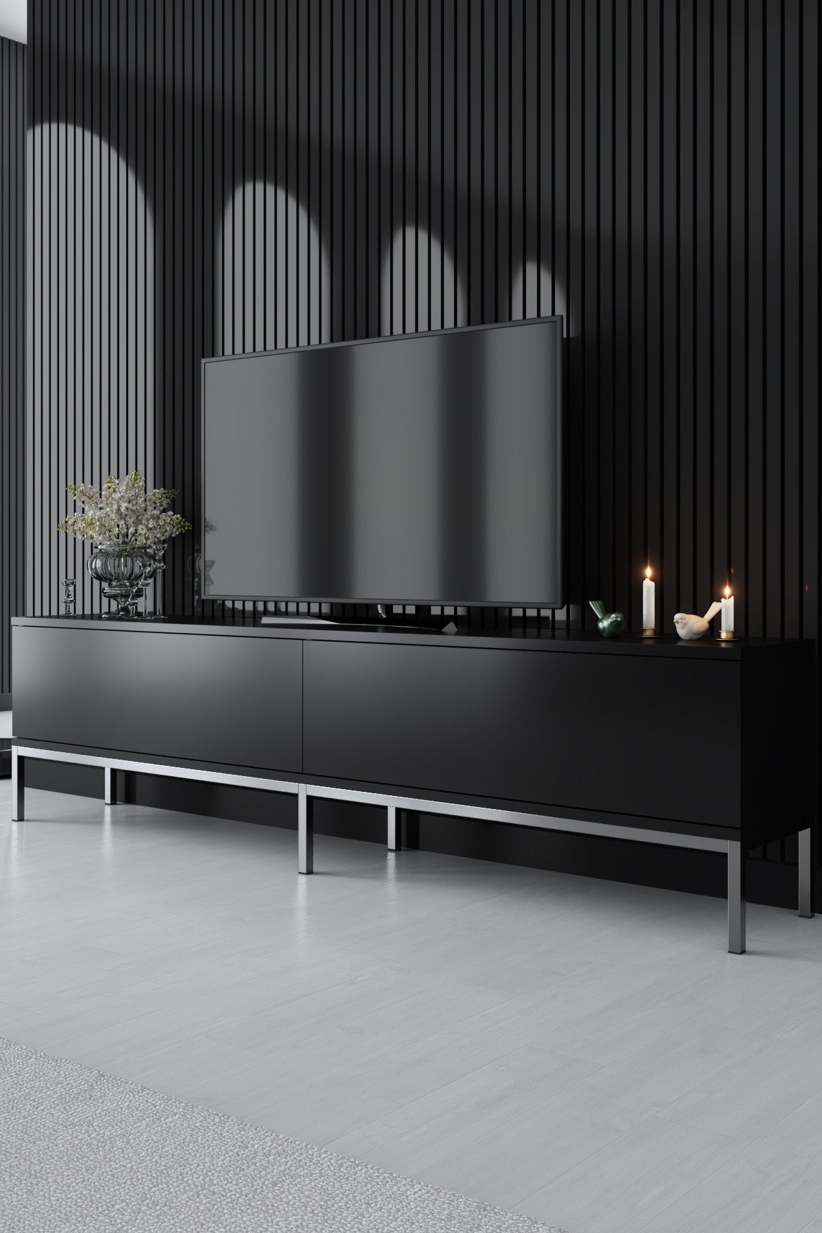 Set di mobili Black Lord - Tavolino + Mobile TV + Credenza - Struttura argento