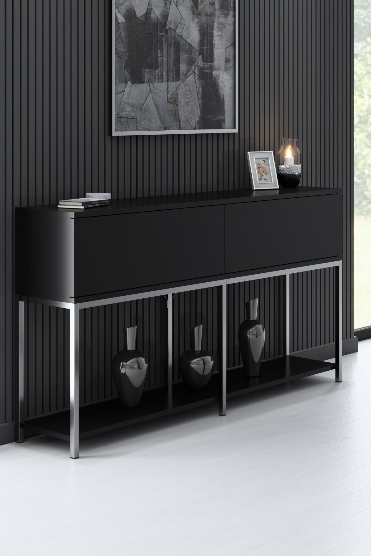 Set di mobili Black Lord - Tavolino + Mobile TV + Credenza - Struttura argento