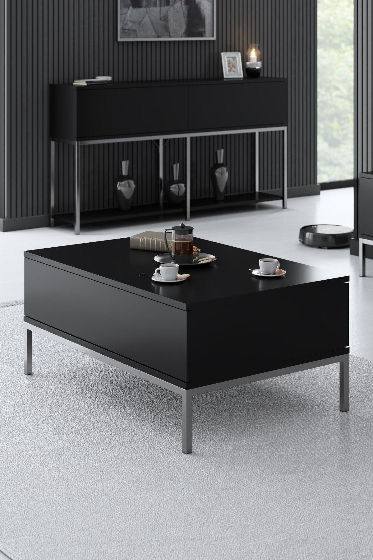 Set di mobili Black Lord - Tavolino + Mobile TV + Credenza - Struttura argento