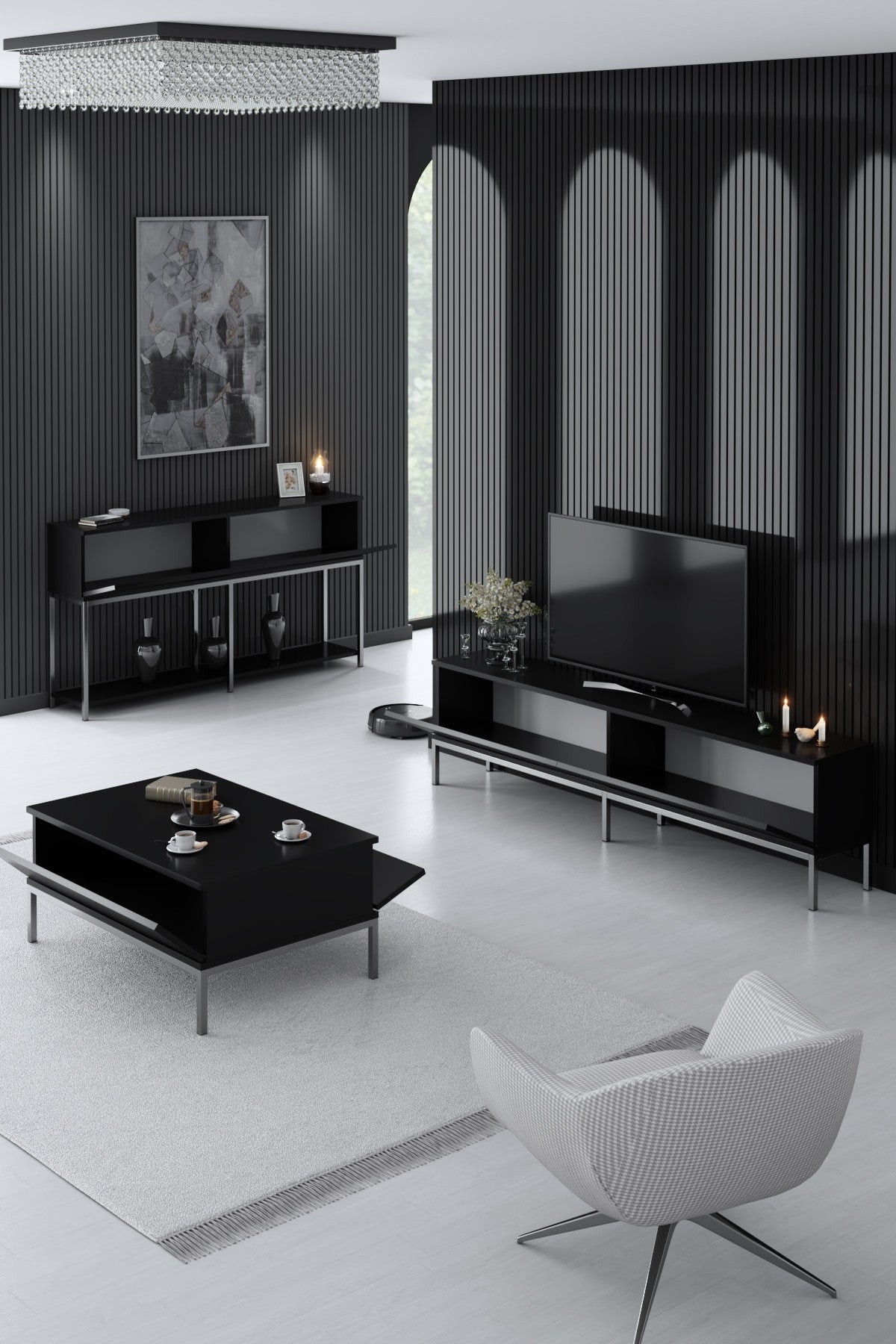 Set di mobili Black Lord - Tavolino + Mobile TV + Credenza - Struttura argento