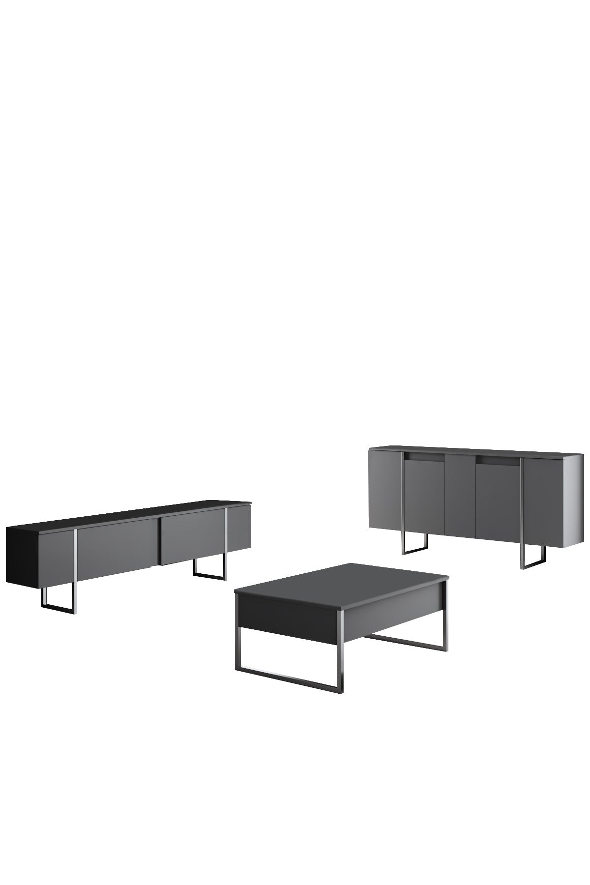 Meubelsets - Meubelset Antraciet Luxe - Salontafel + TV Meubel + Dressoir - Zilver Frame - Dimehouse