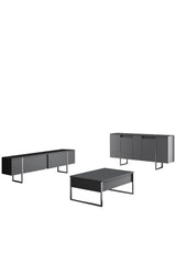 Meubelsets - Meubelset Antraciet Luxe - Salontafel + TV Meubel + Dressoir - Zilver Frame - Dimehouse
