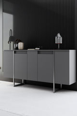 Meubelsets - Meubelset Antraciet Luxe - Salontafel + TV Meubel + Dressoir - Zilver Frame - Dimehouse