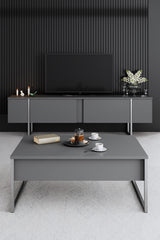 Meubelsets - Meubelset Antraciet Luxe - Salontafel + TV Meubel + Dressoir - Zilver Frame - Dimehouse