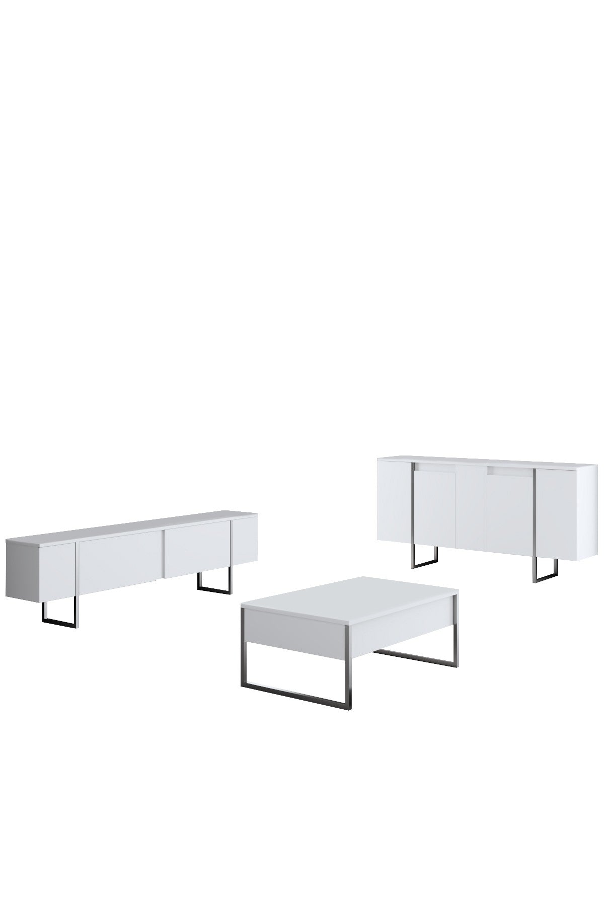 Set di mobili White Luxury - Tavolino + Mobile TV + Cassettiera Luxury - Cornice Argento