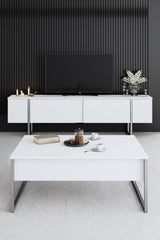 Set di mobili White Luxury - Tavolino + Mobile TV + Cassettiera Luxury - Cornice Argento
