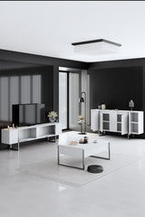 Set di mobili White Luxury - Tavolino + Mobile TV + Cassettiera Luxury - Cornice Argento
