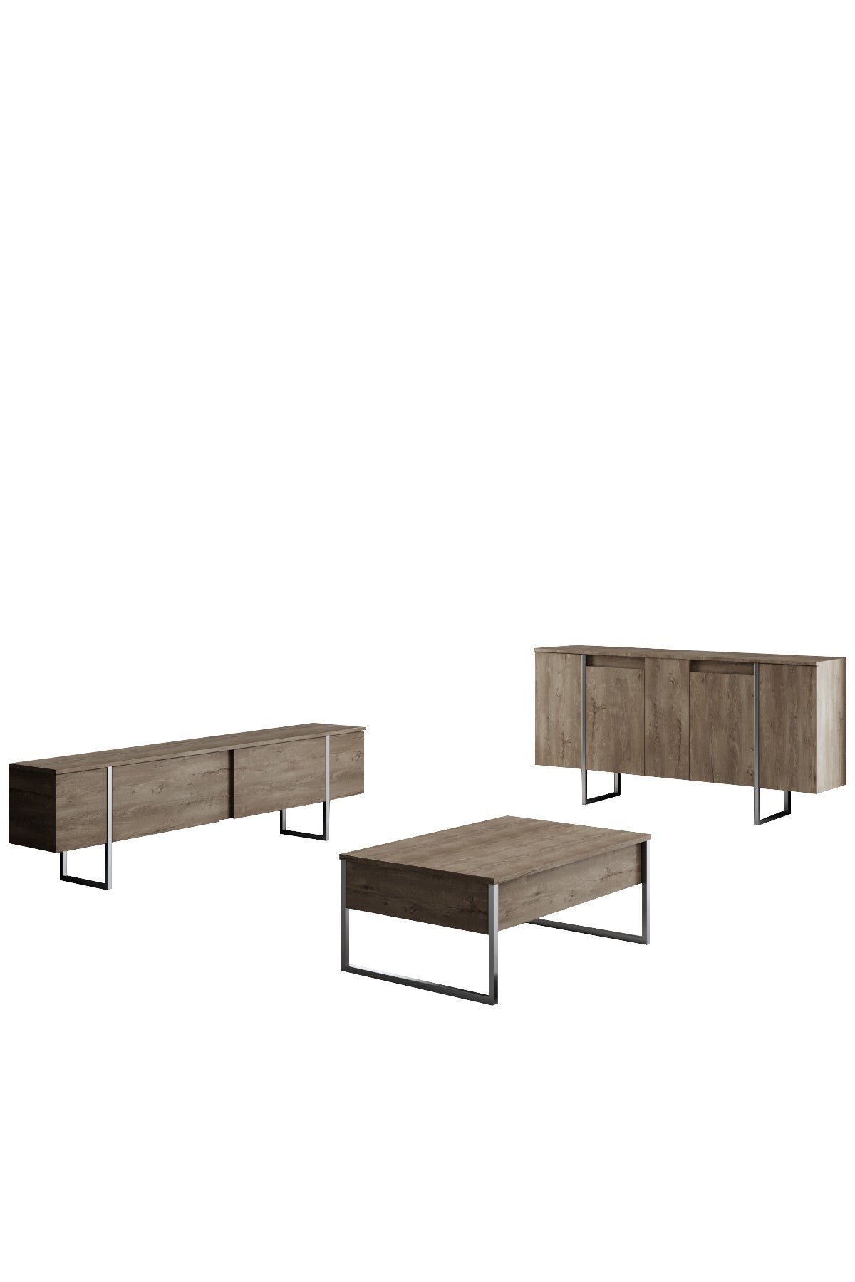 Set di mobili di lusso in noce - Tavolino + Mobile TV + Credenza - Cornice argento