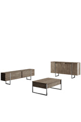 Set di mobili di lusso in noce - Tavolino + Mobile TV + Credenza - Cornice argento