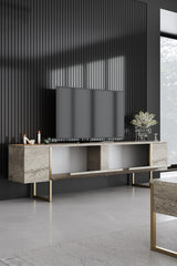 Meubelsets - Meubelset Travertin Luxe - Salontafel + TV Meubel + Dressoir Luxe - Gouden Frame - Dimehouse
