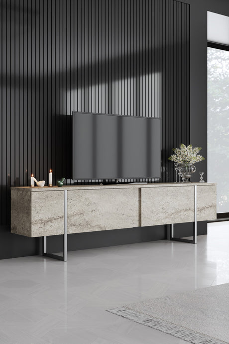 Meubelsets - Meubelset Travertin Luxe - Salontafel + TV Meubel + Dressoir - Zilver Frame - Dimehouse