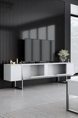 TV Meubels - TV Meubel Wit Luxe 180x50x30 - Zilver Frame - Dimehouse