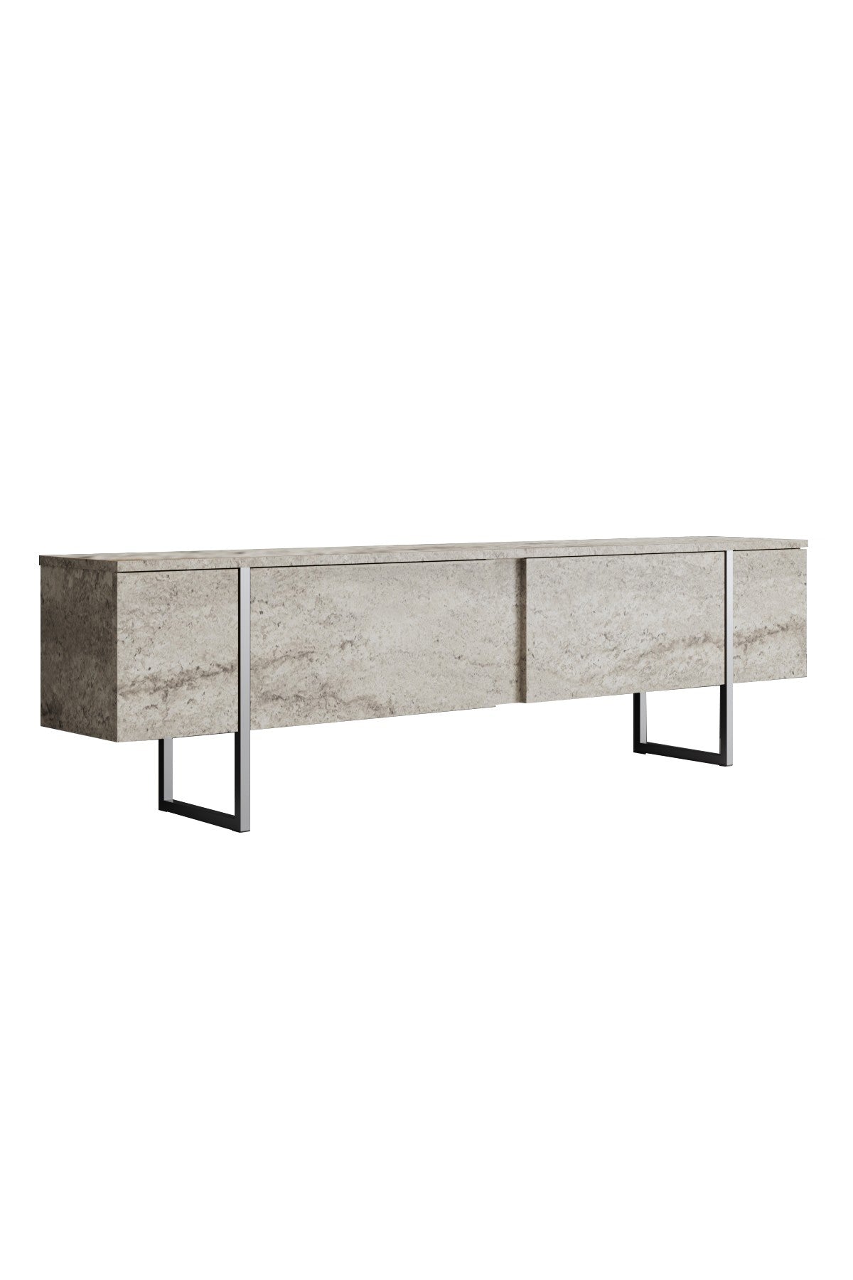 TV Meubels - TV Meubel Travertin Luxe 180x50x30 - Zilver Frame - Dimehouse