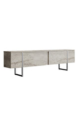 TV Meubels - TV Meubel Travertin Luxe 180x50x30 - Zilver Frame - Dimehouse