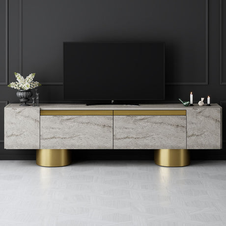Mobile TV Travertino Bohem 180x50x30 - Cornice Dorata