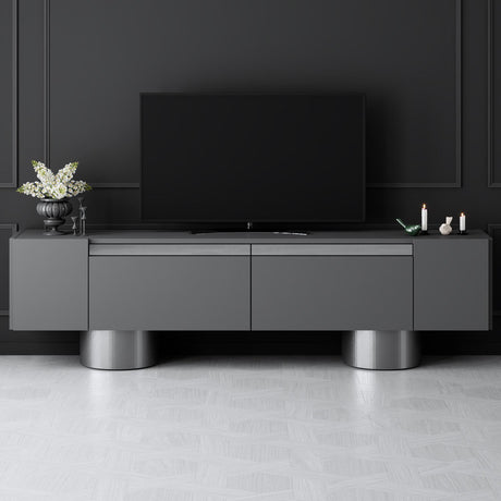 Mobile TV Antracite Bohem 180x50x30 - Cornice Argento