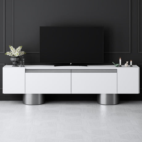 Mobile TV Bianco Bohemia 180x50x30 - Cornice Argento