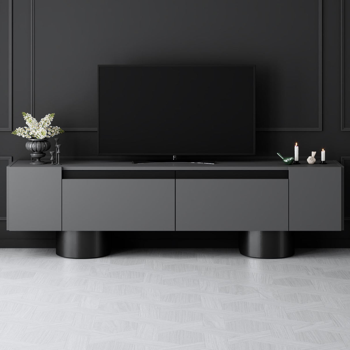 TV Meubels - TV Meubel Antraciet Bohem 180x50x30 - Zwart Frame - Dimehouse