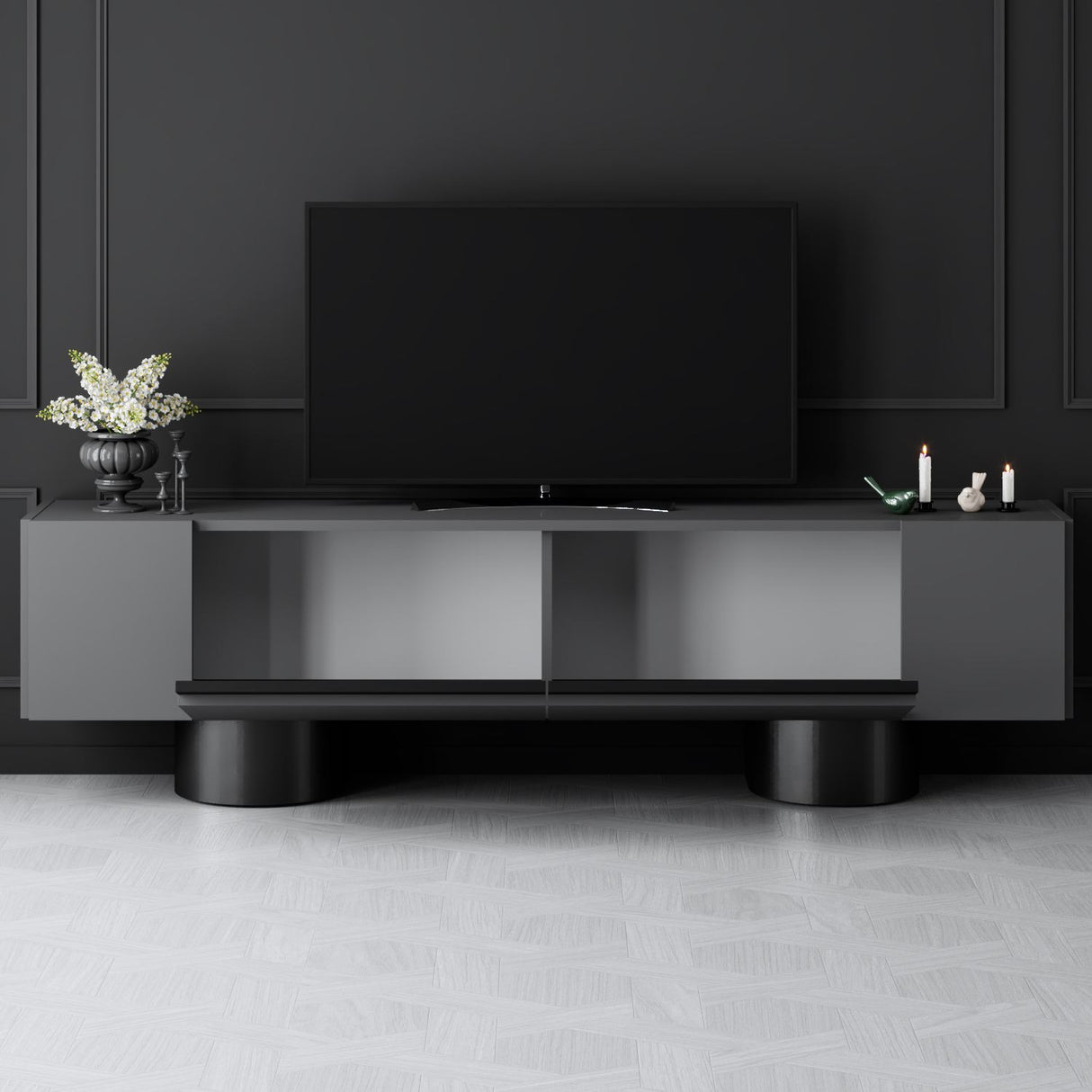 TV Meubels - TV Meubel Antraciet Bohem 180x50x30 - Zwart Frame - Dimehouse
